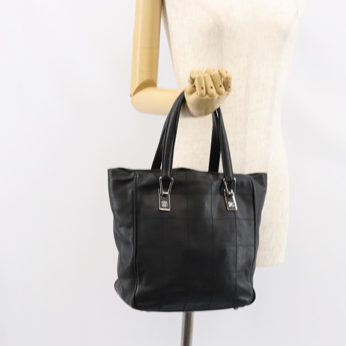 Chanel Square Stitch Tote Quilted Leather, BLACK, LEATHER, Tote bag