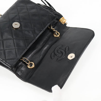Chanel Vintage Tassel Flap Bag Leather, BLACK, LEATHER, Handbag