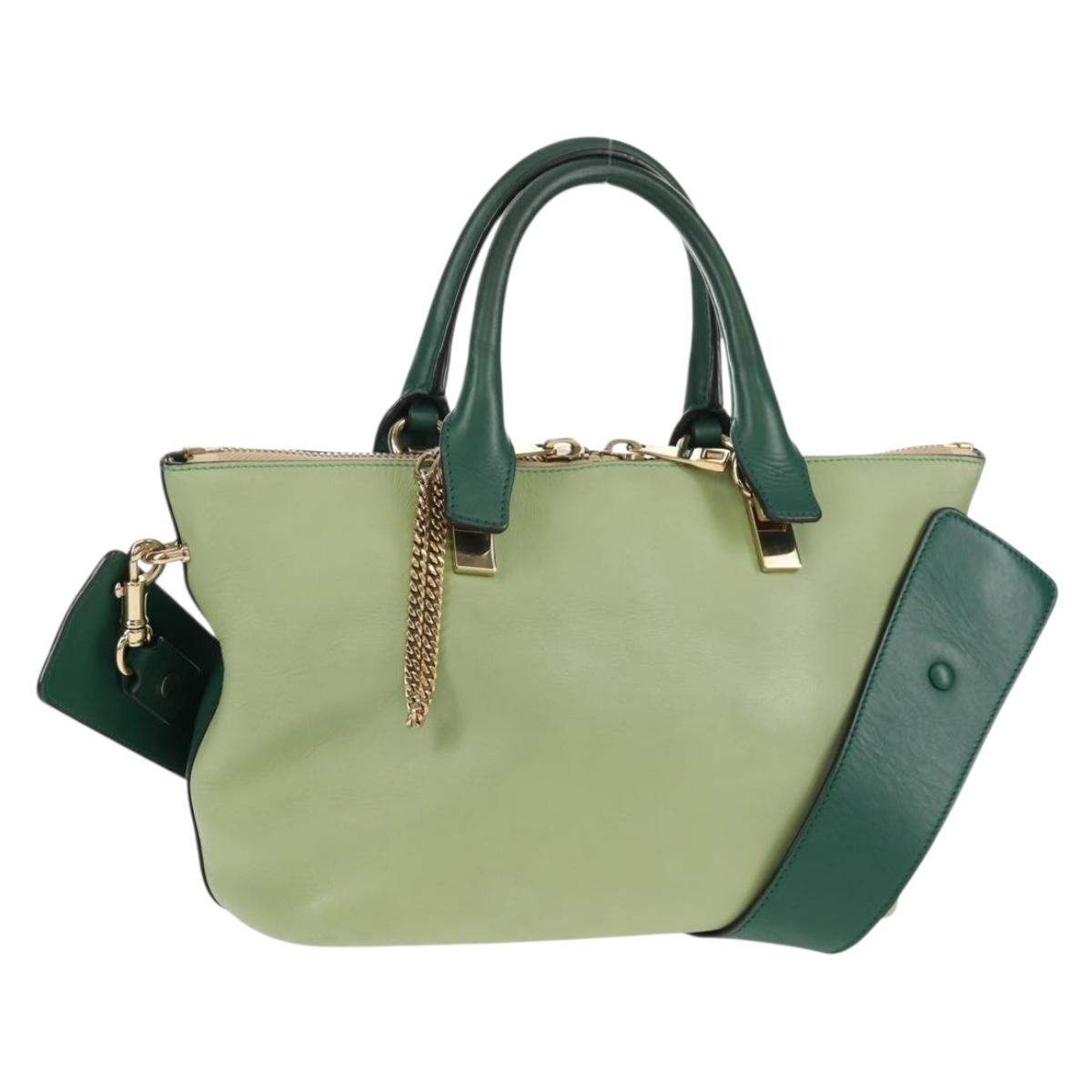 Chloe Bicolor Baylee Satchel Leather, GREEN, LEATHER, Handbag
