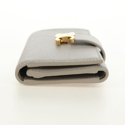 Celine Triomphe Trifold Wallet Leather, Beige, Leather, Wallet