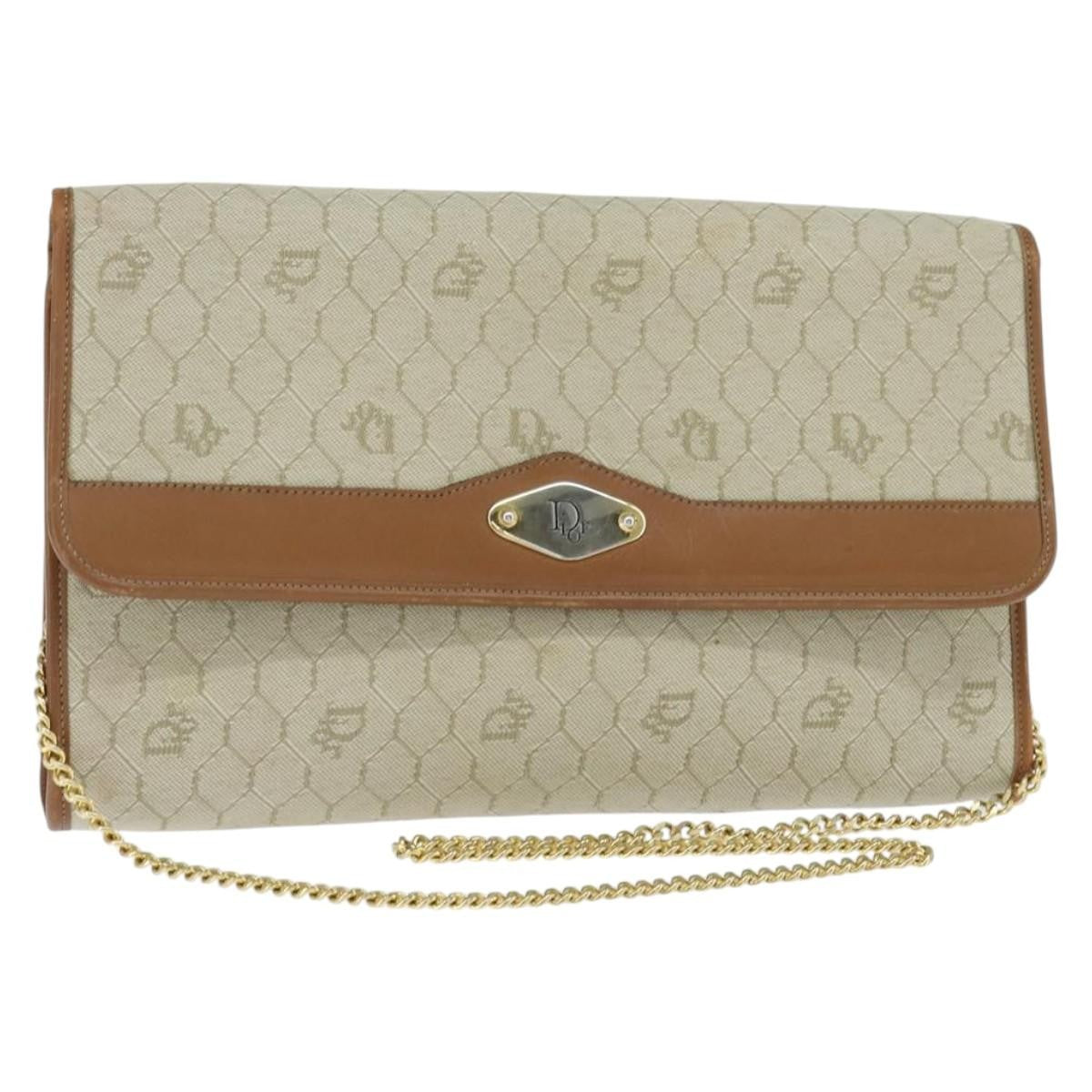 Christian Dior Vintage Honeycomb chain Canvas, BEIGE, CANVAS, Shoulder bag