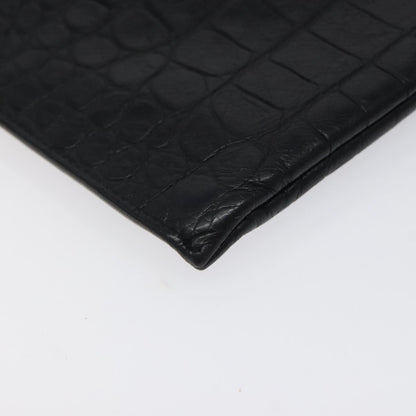 Saint Laurent Zip Pouch Crocodile Embossed Leather, BLACK, LEATHER, Clutche & pouche