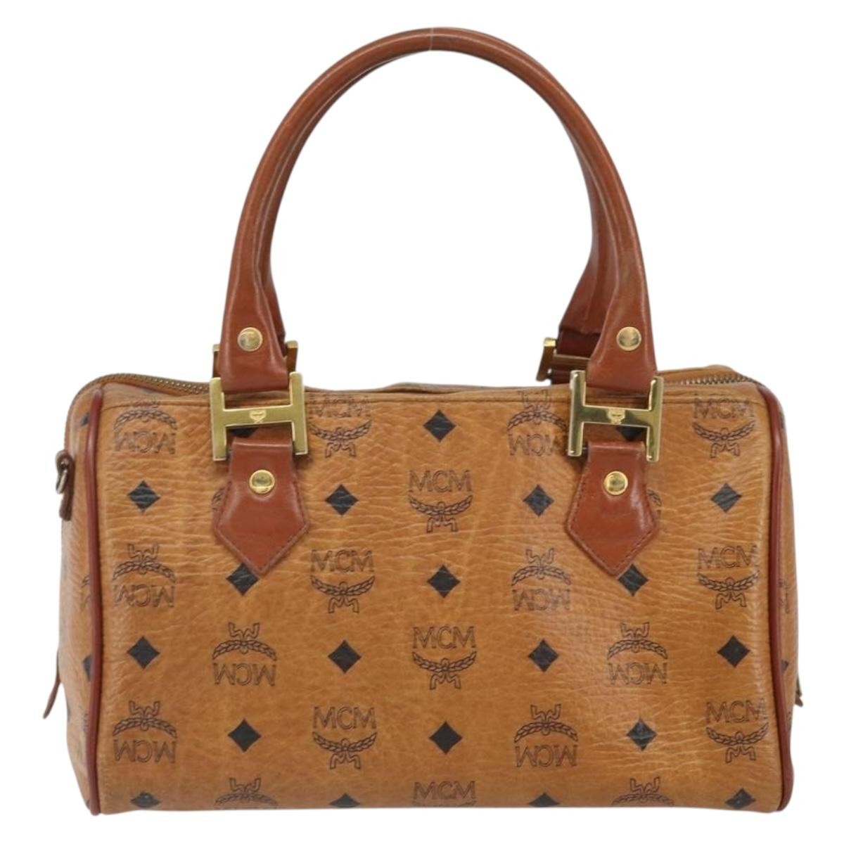 MCM Visetos Handbag Canvas and Leather, BROWN, CANVAS, Handbag