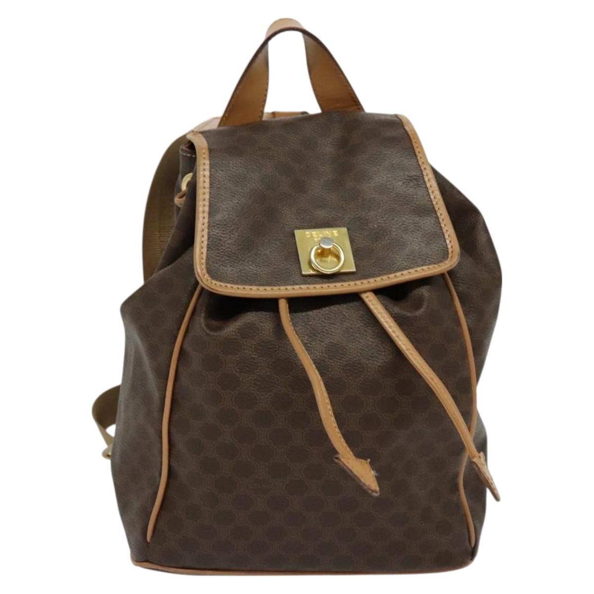Celine Vintage Macadam Backpack Canvas and Leather, Brown, Canvas, Backpack