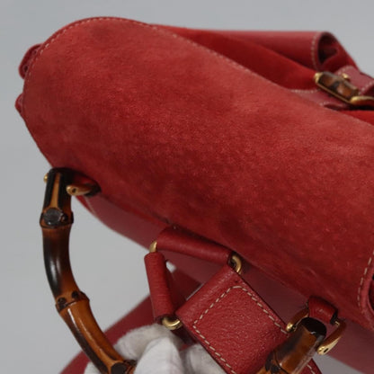 Gucci Vintage Bamboo Backpack Suede and Leather, Red, Suede, Backpack