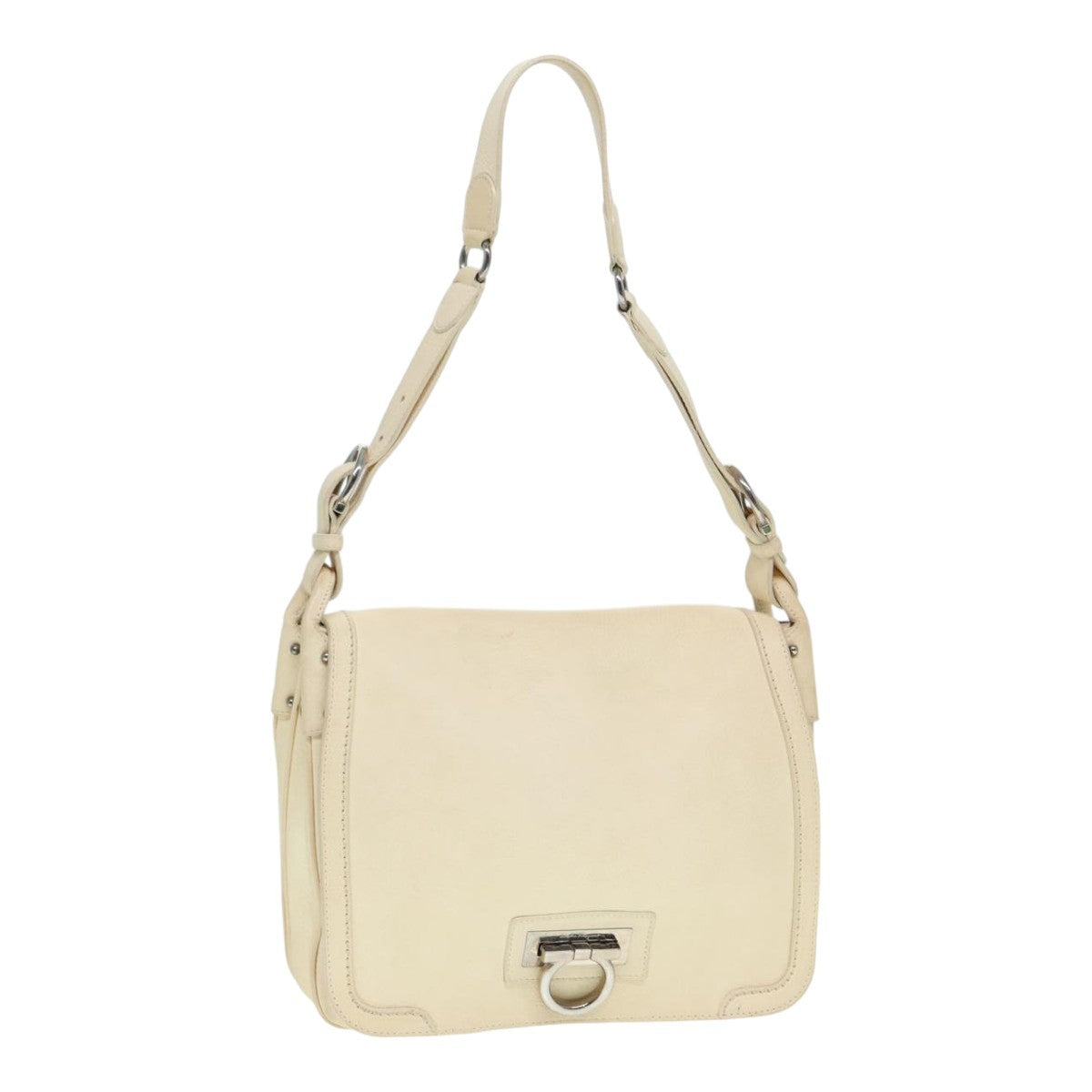 Salvatore Ferragamo Gancini Shoulder Bag Leather, WHITE, LEATHER, Shoulder bag
