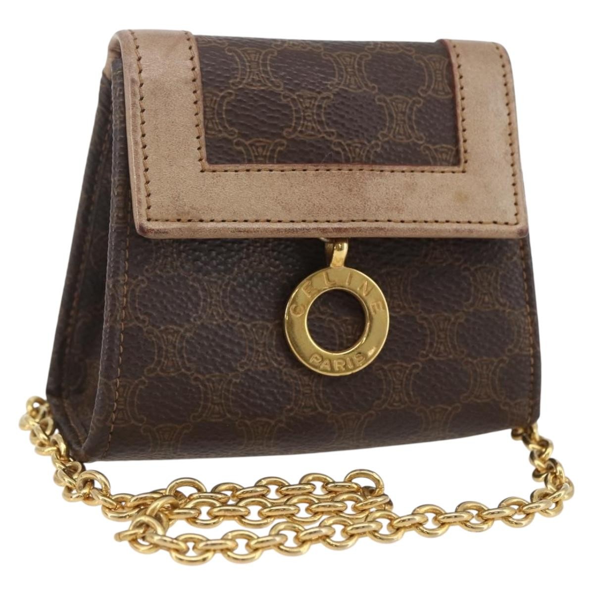 Celine Vintage Macadam Shoulder Bag Canvas and Leather, BROWN, CANVAS, Shoulder bag