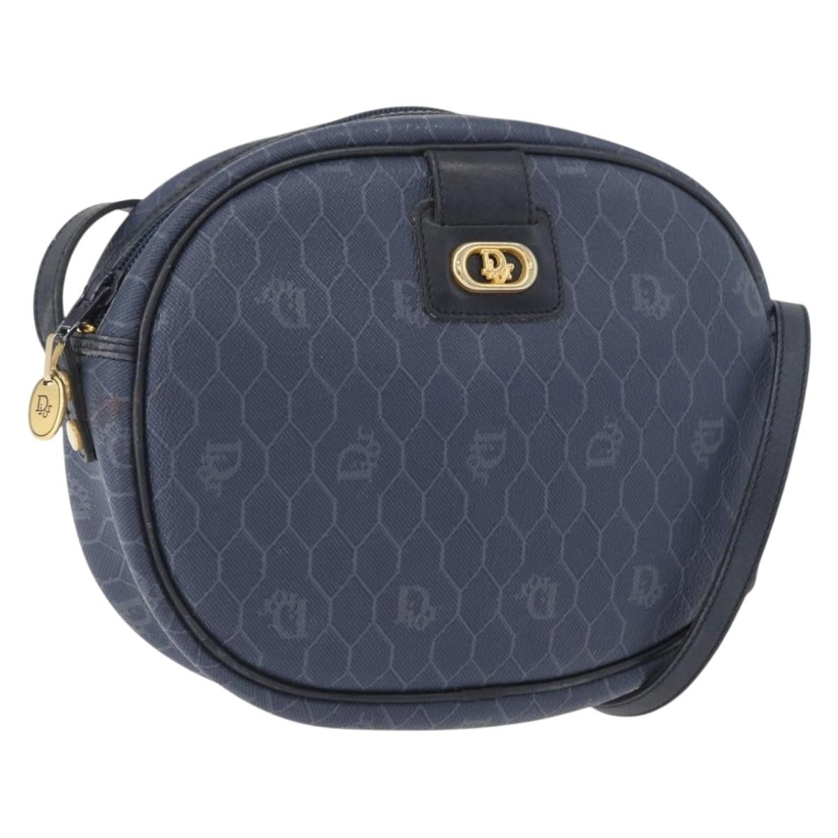 Christian Dior Vintage Honeycomb Shoulder Bag Canvas, NAVY, CANVAS, Shoulder bag