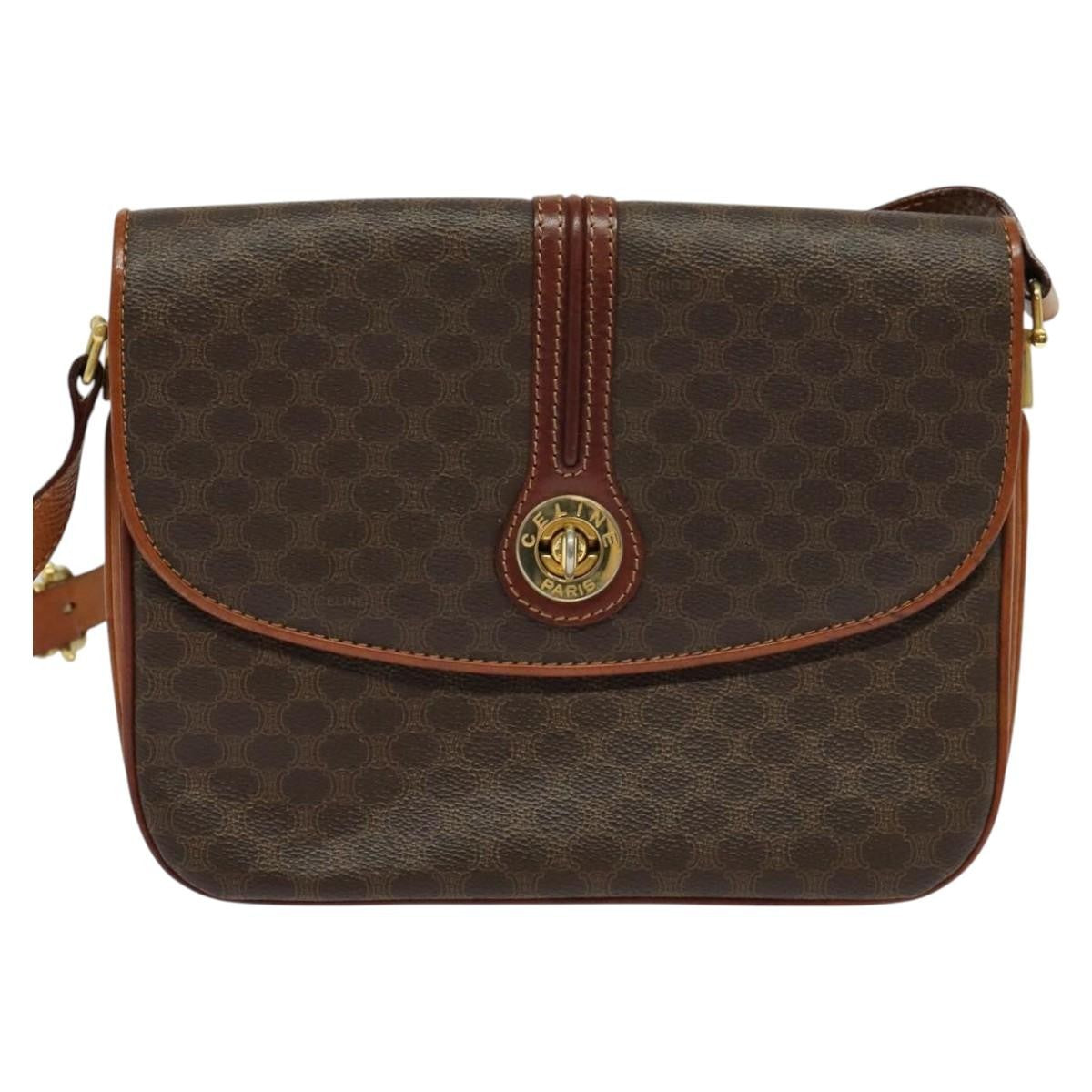 Celine Vintage Macadam Shoulder Bag Canvas and Leather, Brown, Canvas, Shoulder Bag