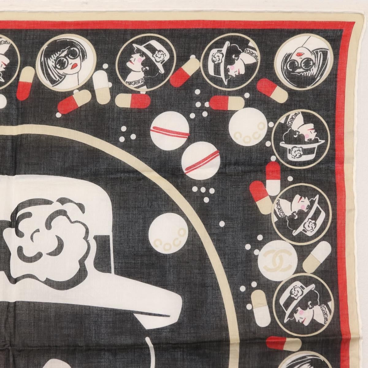 Chanel Scrunchie and Square Scarf Hair Tie Set Printed Silk, BLACK, COTTON, Scarve & shawl