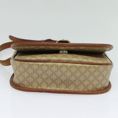Celine Vintage Macadam Shoulder Bag Canvas and Leather, Beige, Canvas, Shoulder Bag