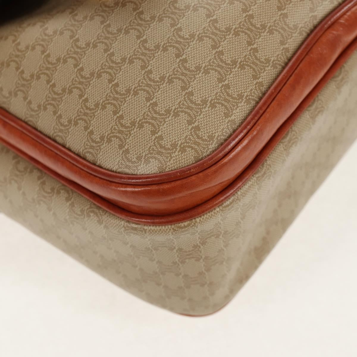 Celine Vintage Macadam Handbag Canvas and Leather, BEIGE, CANVAS, Handbag