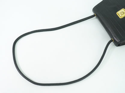 Chanel Flap shoulder Bag Leather, BLACK, LEATHER, Shoulder bag