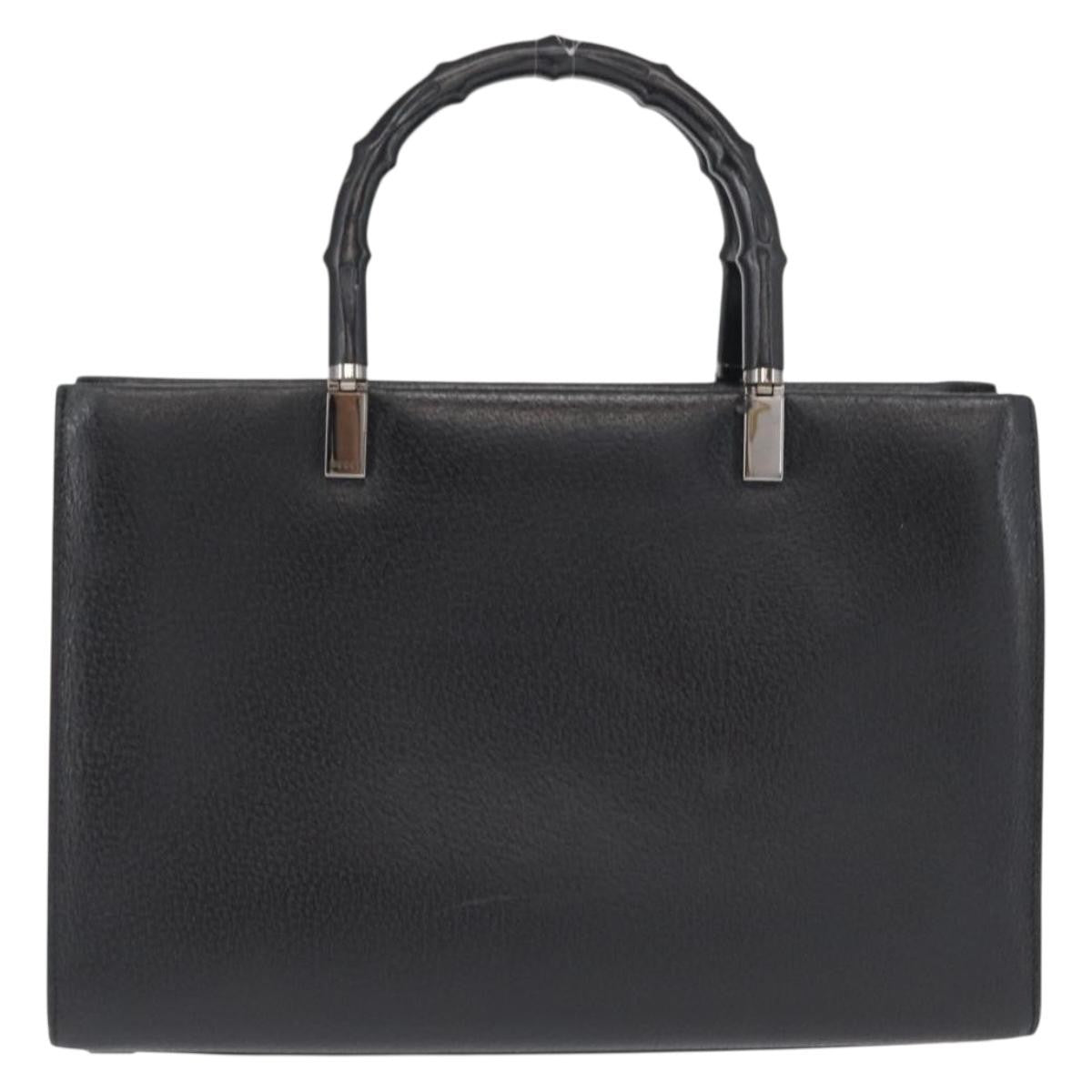 Gucci Vintage Bamboo Handle Bag Leather, BLACK, LEATHER, Handbag