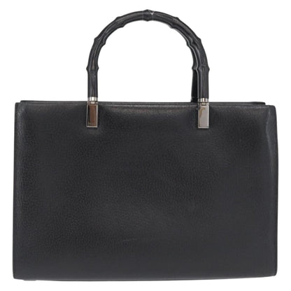 Gucci Vintage Bamboo Handle Bag Leather, BLACK, LEATHER, Handbag