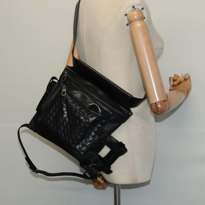 Bottega Veneta Utility Waist Bag Leather with Intrecciato, BLACK, LEATHER, Shoulder bag