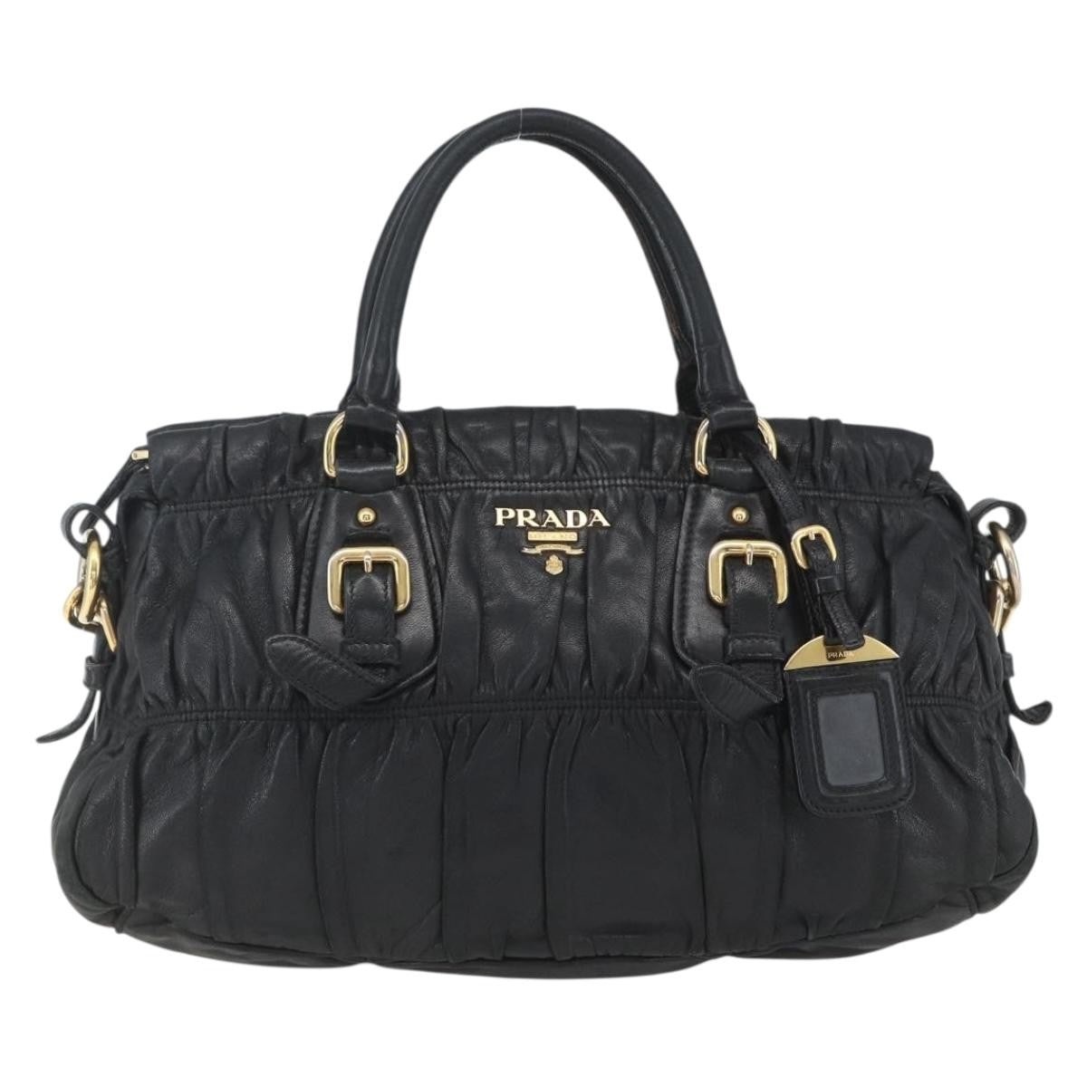 Prada Gaufre Convertible Satchel Nappa Leather, BLACK, LEATHER, Handbag