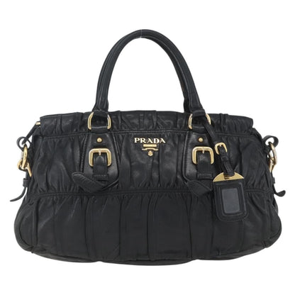 Prada Gaufre Convertible Satchel Nappa Leather, BLACK, LEATHER, Handbag