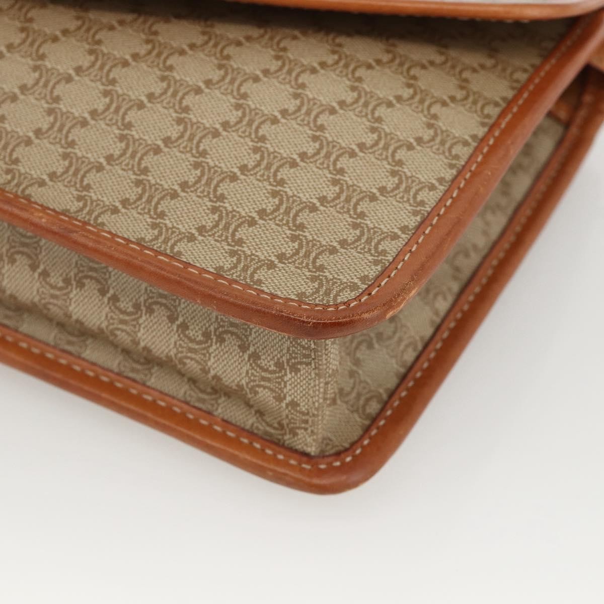 Celine Vintage Macadam Circle Logo Shoulder Bag Canvas and Leather, Beige, Canvas, Shoulder Bag