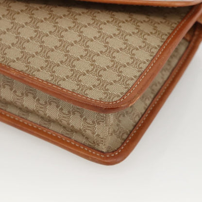 Celine Vintage Macadam Circle Logo Shoulder Bag Canvas and Leather, Beige, Canvas, Shoulder Bag