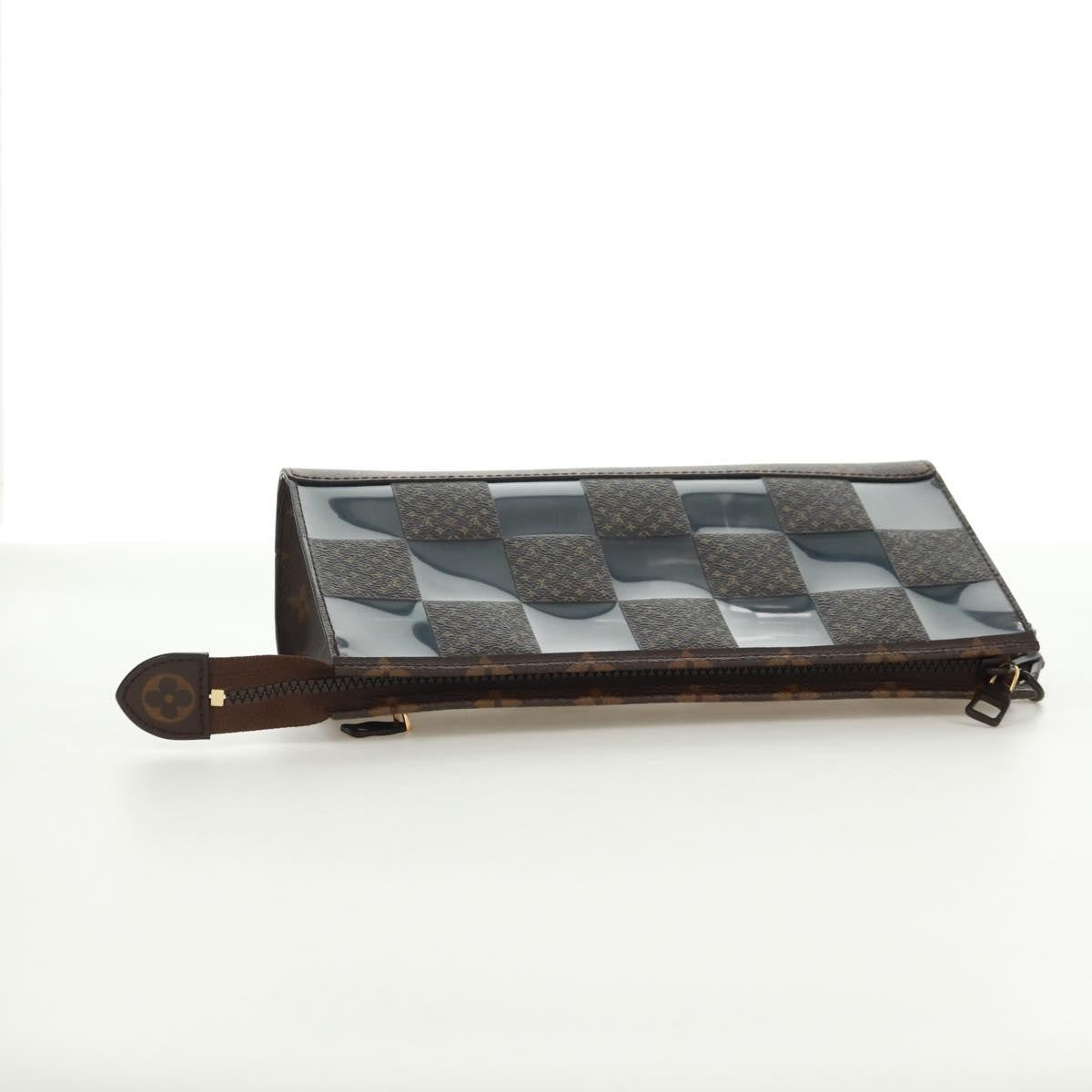 Louis Vuitton Standing Pouch Monogram Chess Coated Canvas and PVC, Brown, Canvas, Clutch