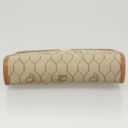 Christian Dior Vintage Honeycomb Zip Pouch Coated Canvas, BEIGE, PVC, Clutche & pouche