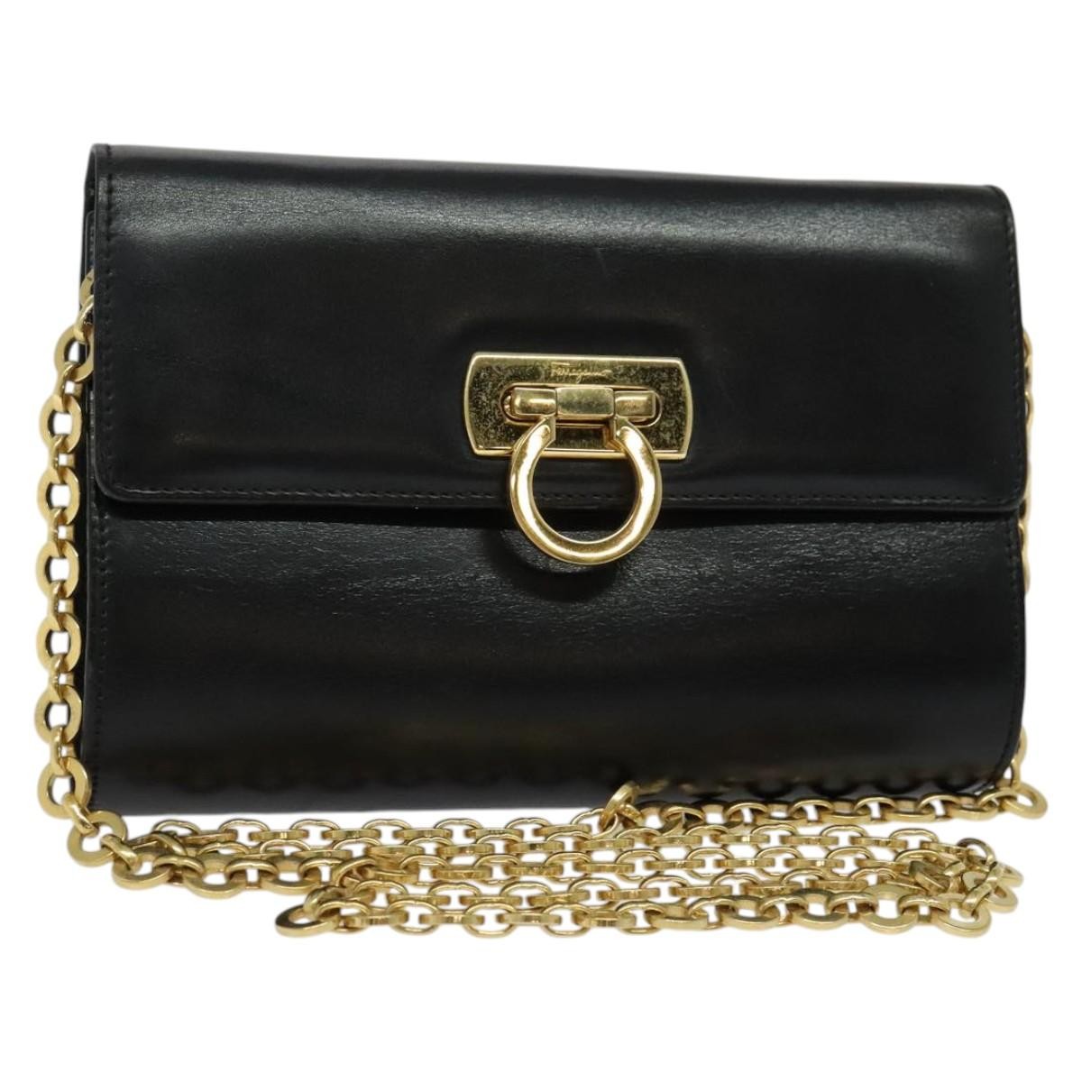 Salvatore Ferragamo Gancini Box Crossbody Bag Leather, BLACK, LEATHER, Shoulder bag