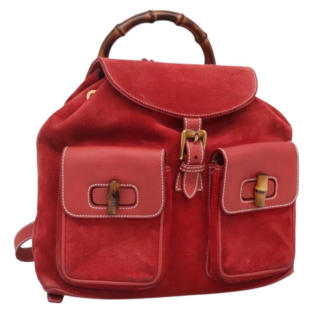 Gucci Bamboo Tassel Backpack Suede, RED, SUEDE, Backpack