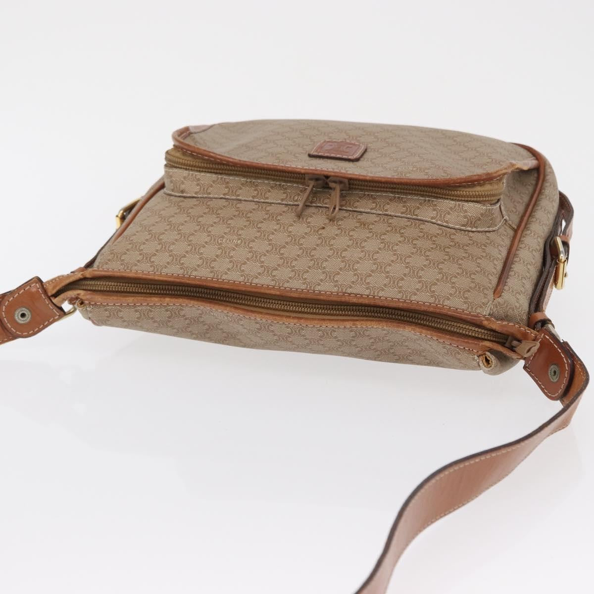Celine Vintage Macadam Shoulder Bag Canvas and Leather, BEIGE, CANVAS, Shoulder bag