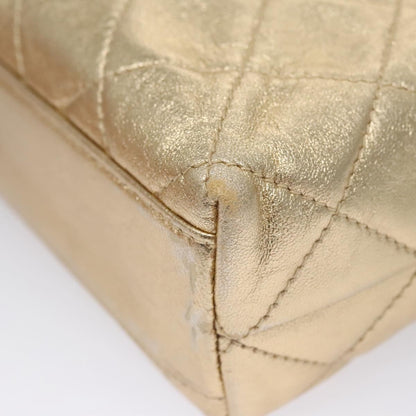 Chanel Vintage CC Fold Over Shoulder Bag Quilted Lambskin, GOLD, LEATHER, Shoulder bag