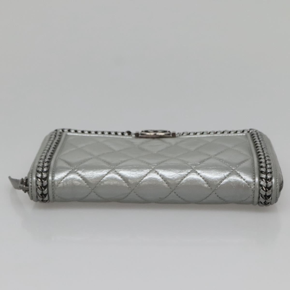Chanel Boy Zip Jacket Wallet Quilted Calfskin, SILVER, LEATHER, Wallets