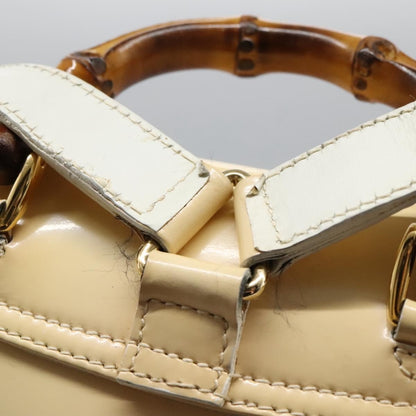 Gucci Vintage Bamboo Backpack Patent, Beige, Patent Leather, Backpack