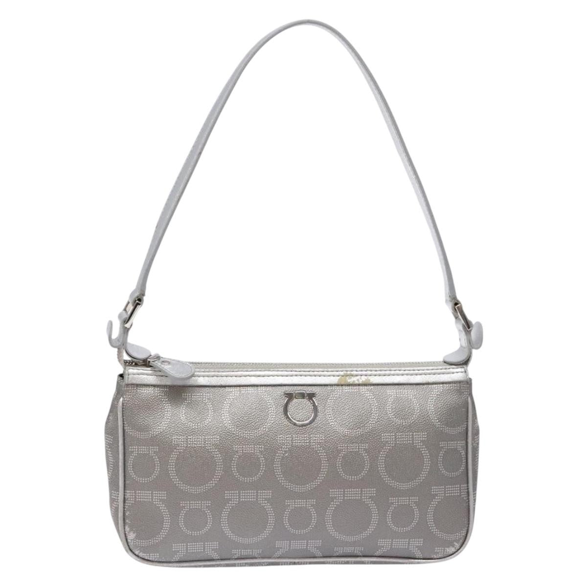 Salvatore Ferragamo Gancini Shoulder Bag Leather, SILVER, LEATHER, Shoulder bag