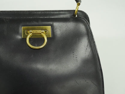 Celine Gancini Handbag Leather, BLACK, LEATHER, Handbag