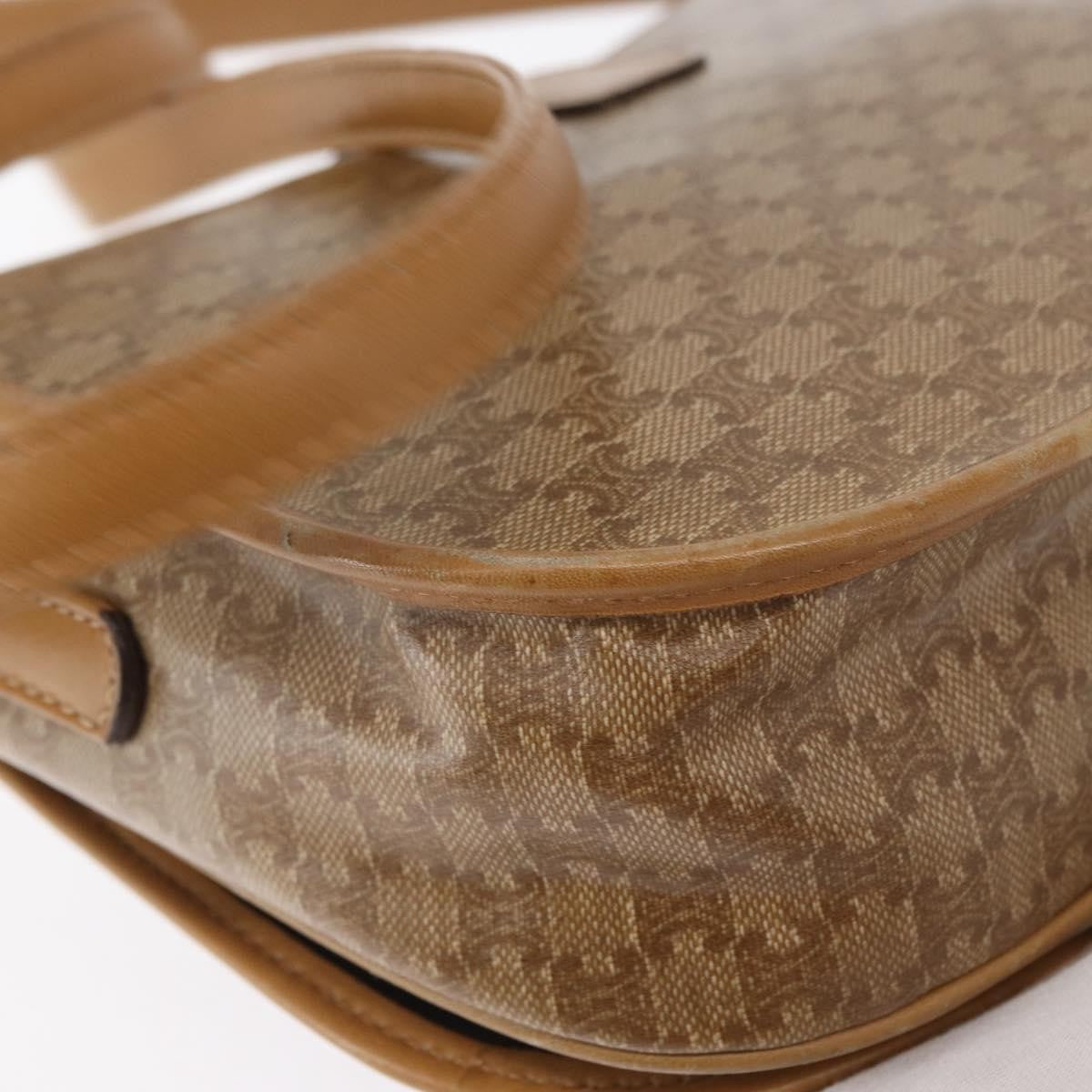Celine Vintage Macadam Shoulder Bag Canvas and Leather, BEIGE, CANVAS, Shoulder bag