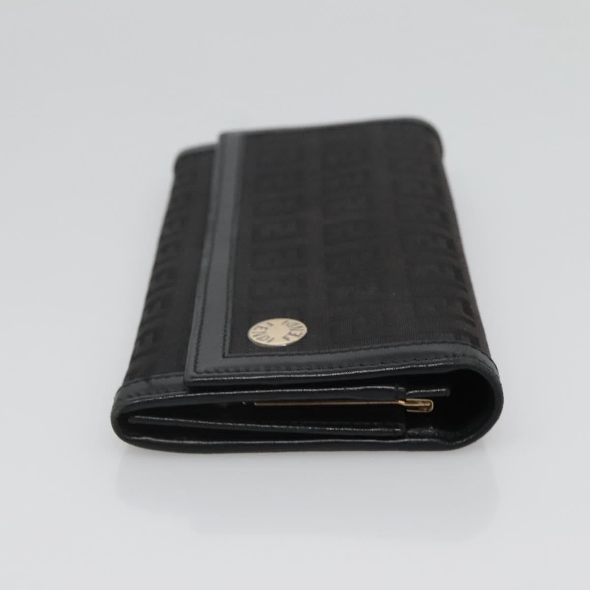 Fendi FF Flap Wallet Zucca Canvas with Embossed Leather, BLACK, CANVAS, Wallets