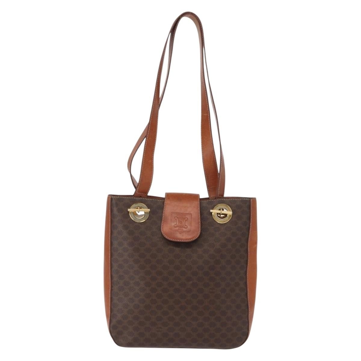 Celine Vintage Macadam Shoulder Bag Canvas and Leather, BROWN, CANVAS, Shoulder bag