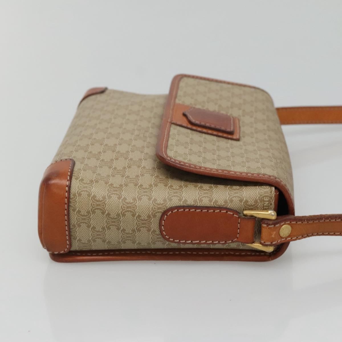 Celine Vintage Macadam Shoulder Bag Canvas and Leather, BEIGE, CANVAS, Shoulder bag