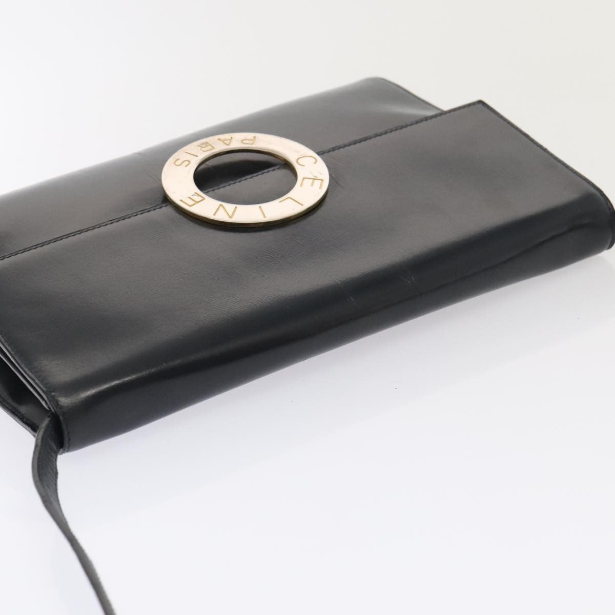 Celine Vintage Circle Logo Crossbody Bag Leather, NAVY, LEATHER, Crossbody bag
