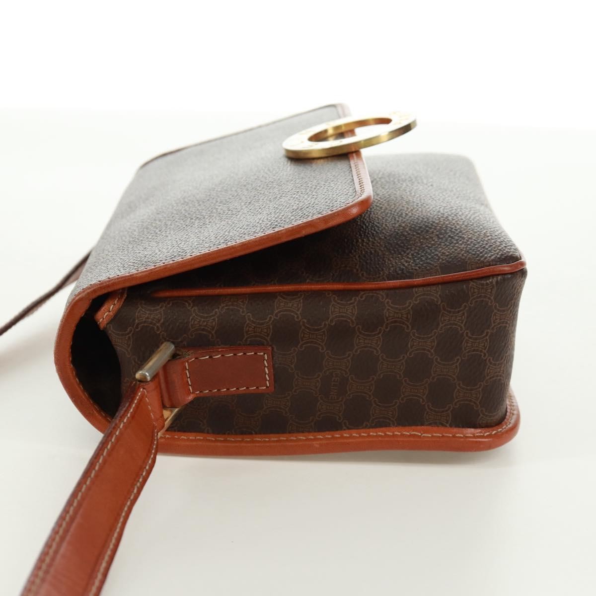 Celine Vintage Macadam Circle Logo Shoulder Bag Canvas and Leather, BROWN, CANVAS, Shoulder bag