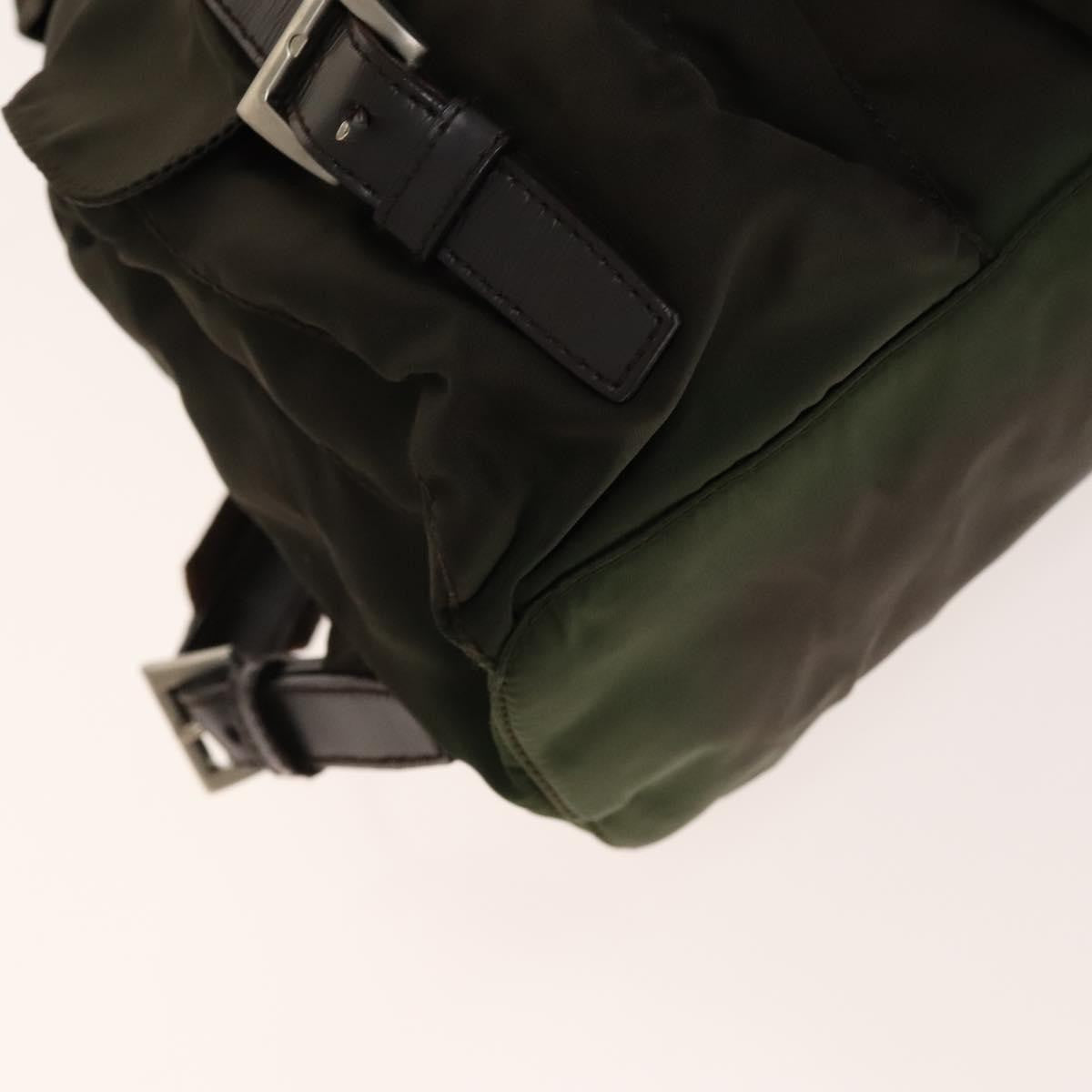 Prada Double Pocket Drawstring Backpack Nylon with Studded Detail, KHAKI, NYLON, Backpack