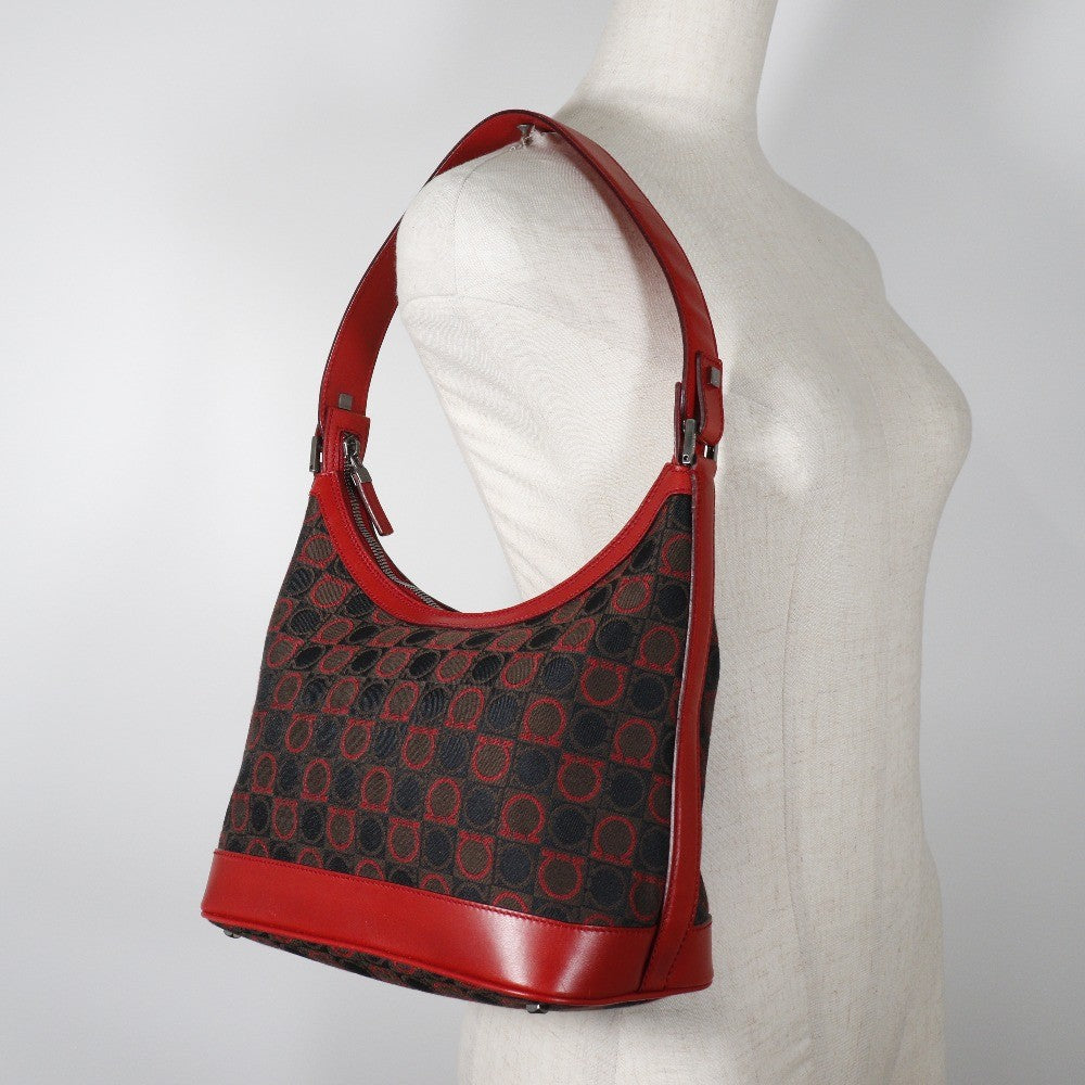 Salvatore Ferragamo Gancini Shoulder Bag Canvas, RED, CANVAS, Shoulder bag