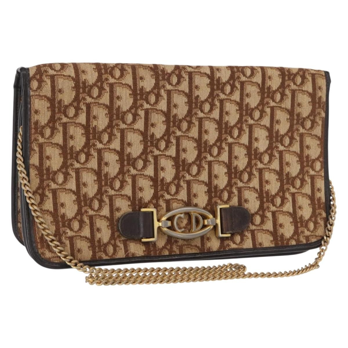 Christian Dior Vintage Trotter Shoulder Bag Canvas, BEIGE, CANVAS, Shoulder bag