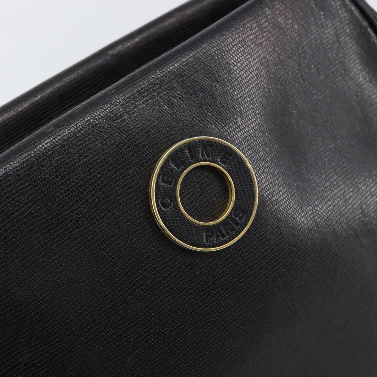 Celine Circle Logo Shoulder Bag Leather, BLACK, LEATHER, Shoulder bag