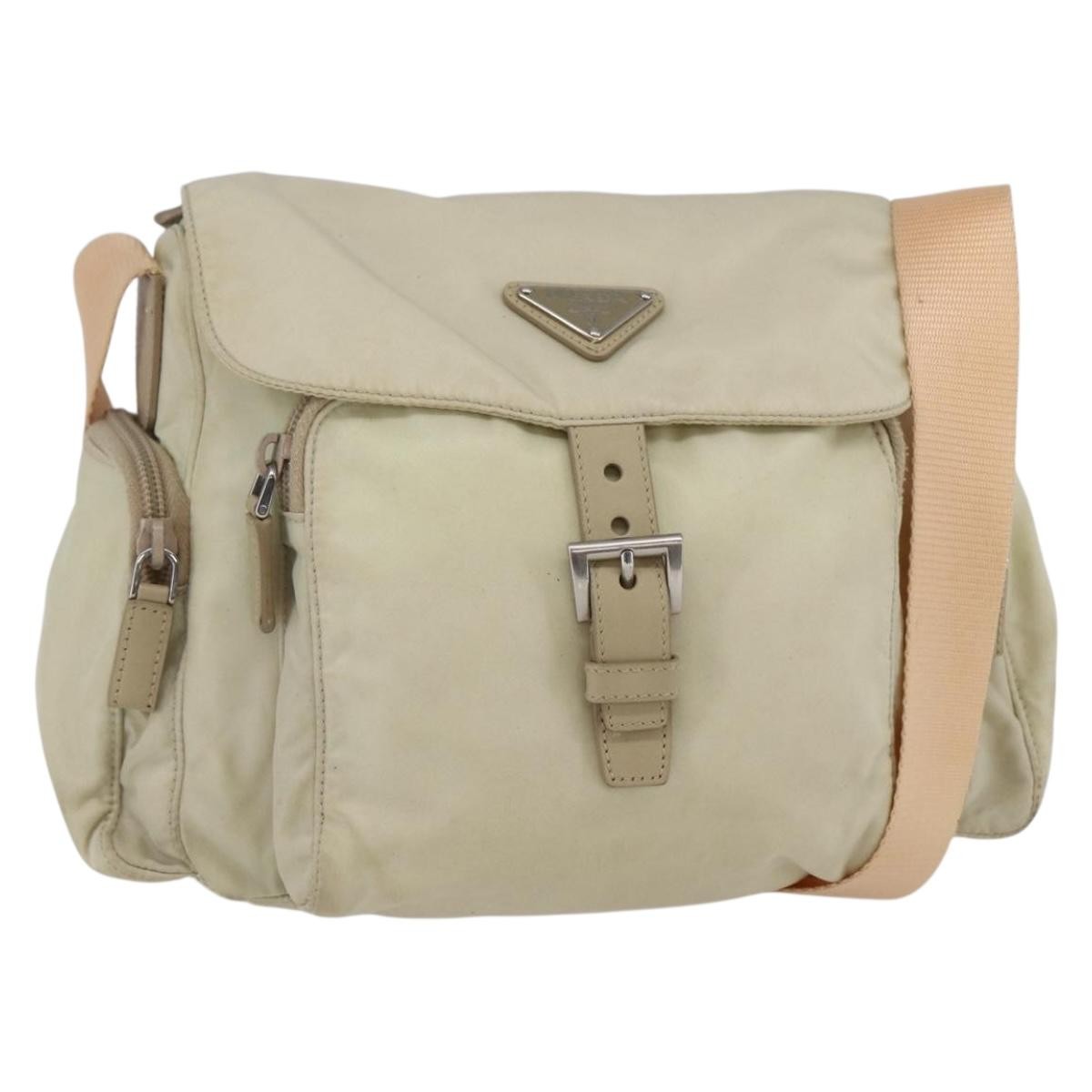 Prada Buckle Messenger Bag Tessuto, Beige, Nylon, Shoulder Bag