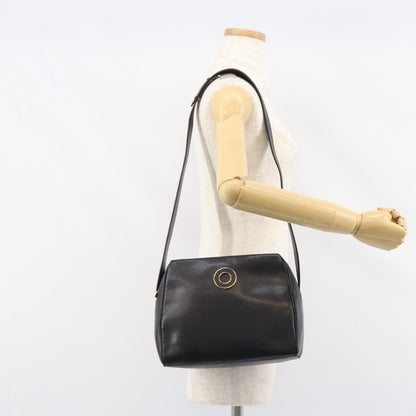 Celine Circle Logo Shoulder Bag Leather, BLACK, LEATHER, Shoulder bag