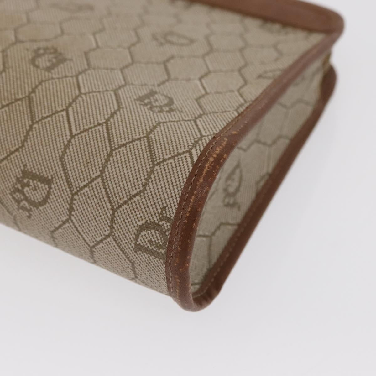 Christian Dior Vintage Honeycomb Zip Pouch Canvas and Leather, BEIGE, CANVAS, Clutche & pouche