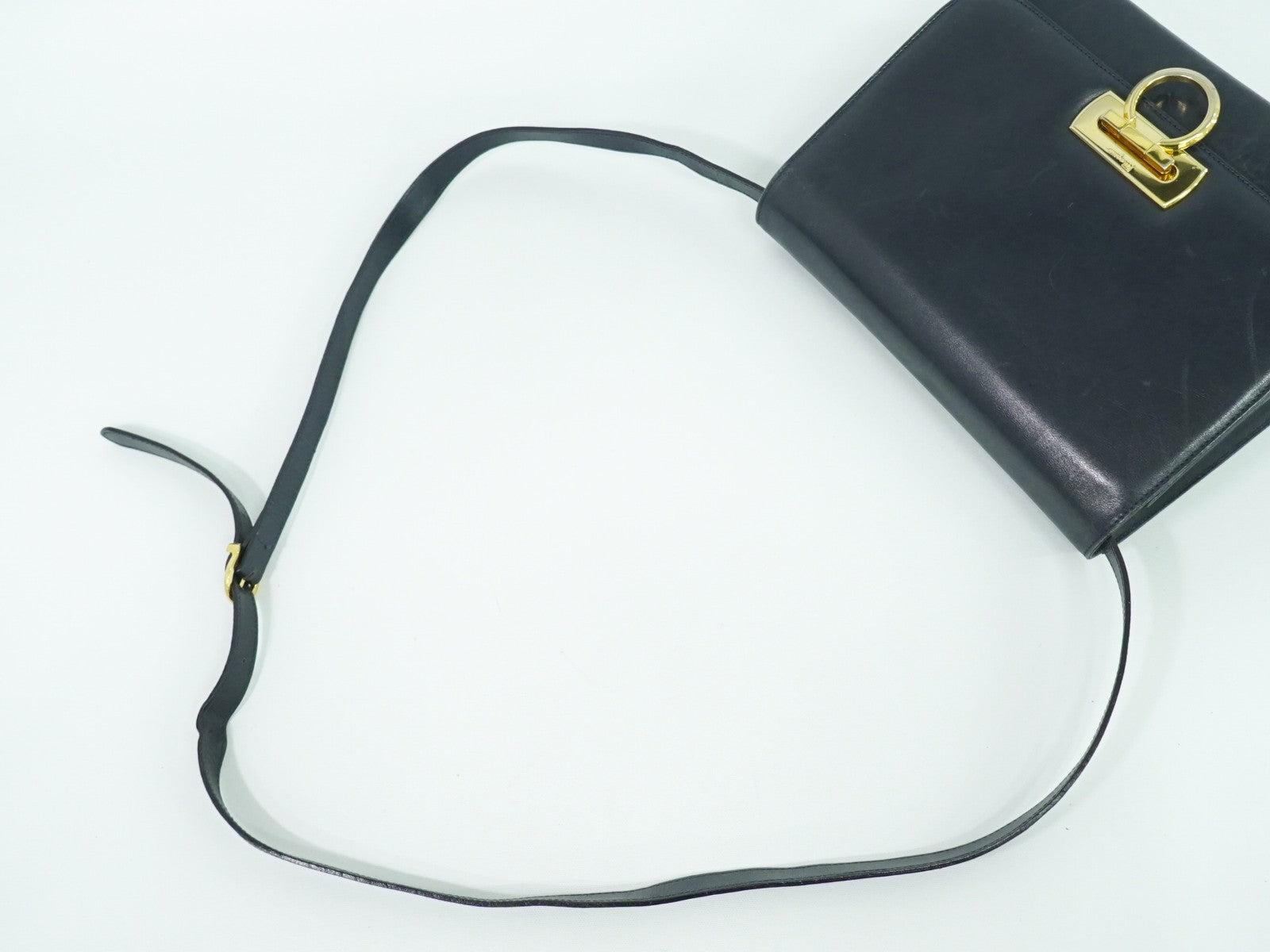 Salvatore Ferragamo Gancini Shoulder Bag Leather, NAVY, LEATHER, Shoulder bag