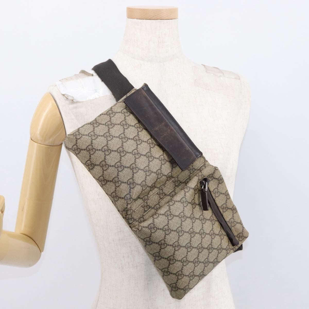 Gucci Vintage Double Belt Bag GG Canvas with Leather, BEIGE, CANVAS, Clutche & pouche