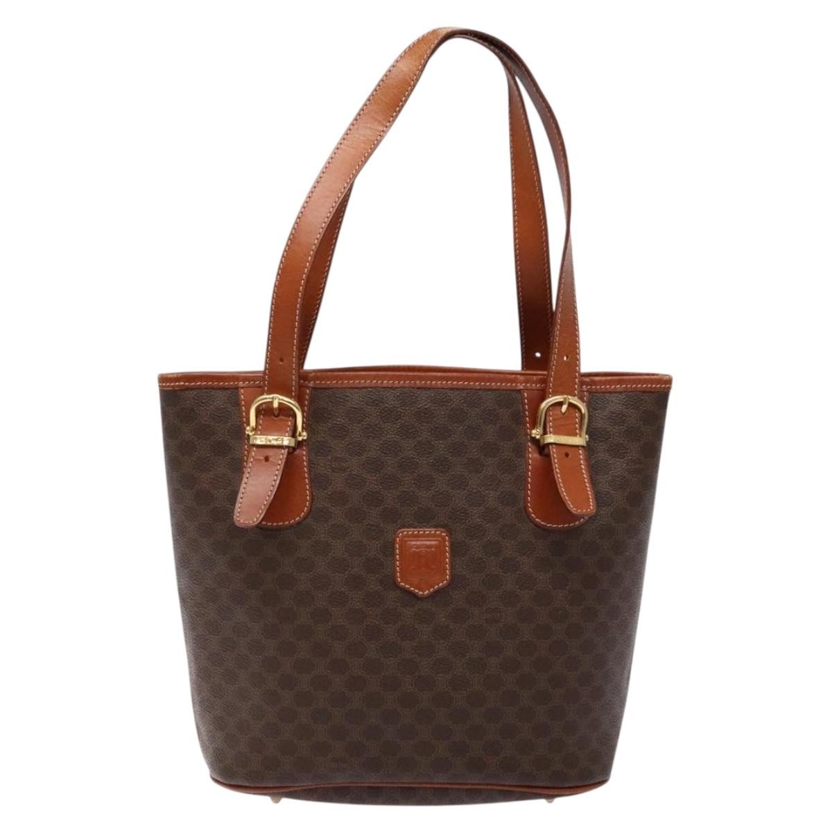 Celine Vintage Macadam Shopper Tote Coated Canvas, BROWN, CANVAS, Tote bag